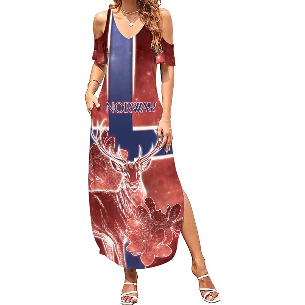 Personalized Norway Summer Maxi Dress The Moose With Saxifrage Flowers Galaxy Style - Wonder Print Shop