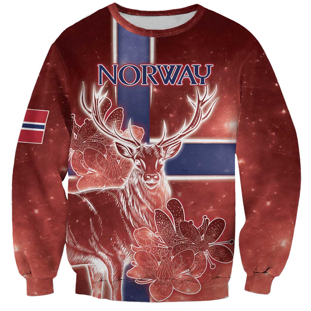 Personalized Norway Sweatshirt The Moose With Saxifrage Flowers Galaxy Style - Wonder Print Shop