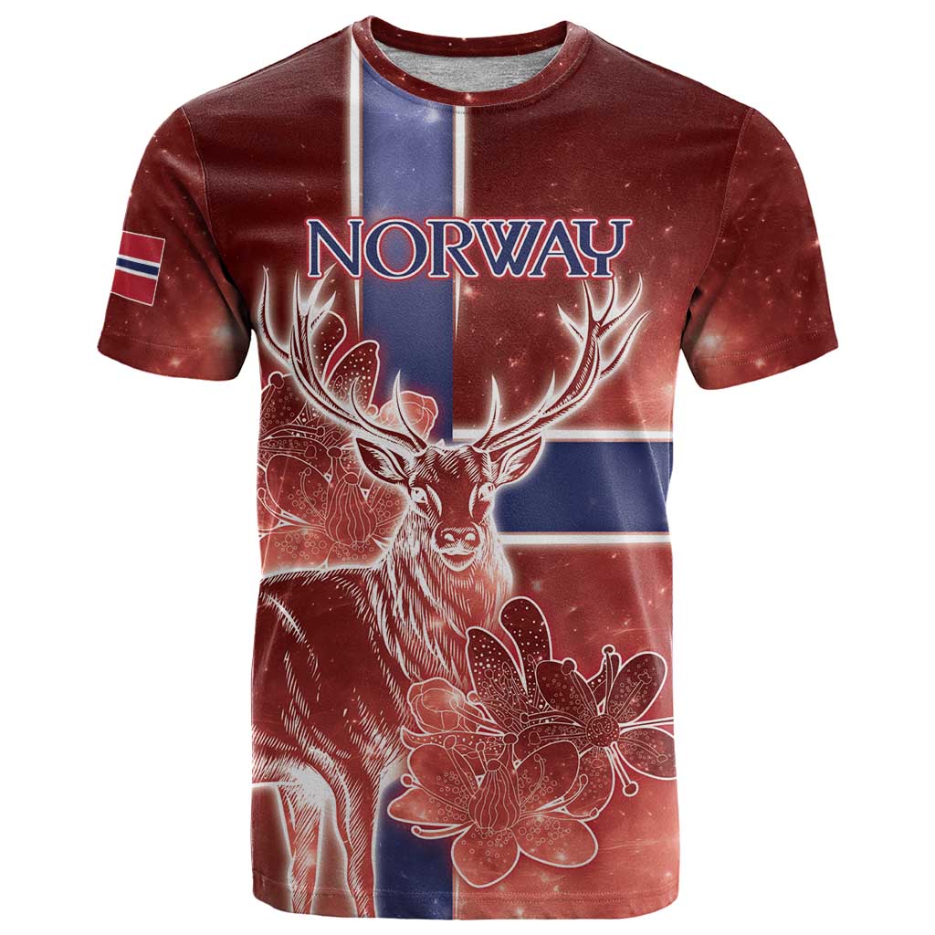 Personalized Norway T Shirt The Moose With Saxifrage Flowers Galaxy Style - Wonder Print Shop