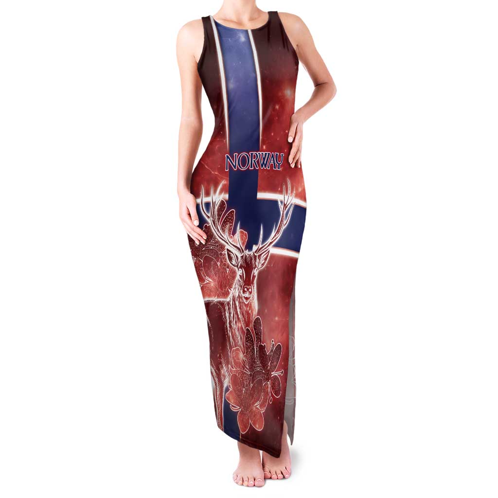 Personalized Norway Tank Maxi Dress The Moose With Saxifrage Flowers Galaxy Style - Wonder Print Shop