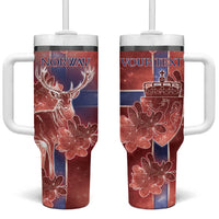 Personalized Norway Tumbler With Handle The Moose With Saxifrage Flowers Galaxy Style - Wonder Print Shop