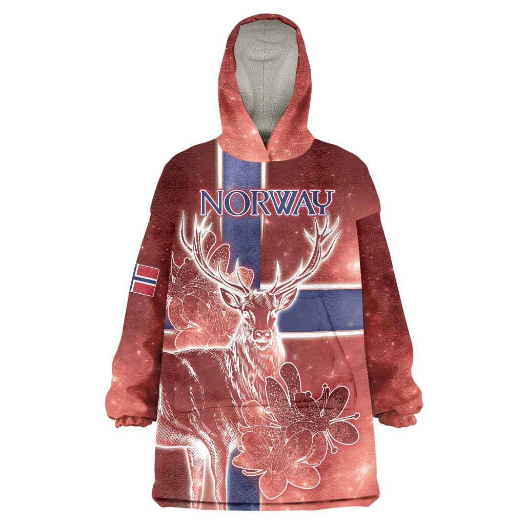 Personalized Norway Wearable Blanket Hoodie The Moose With Saxifrage Flowers Galaxy Style - Wonder Print Shop