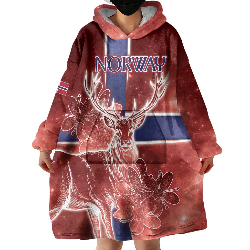 Personalized Norway Wearable Blanket Hoodie The Moose With Saxifrage Flowers Galaxy Style - Wonder Print Shop