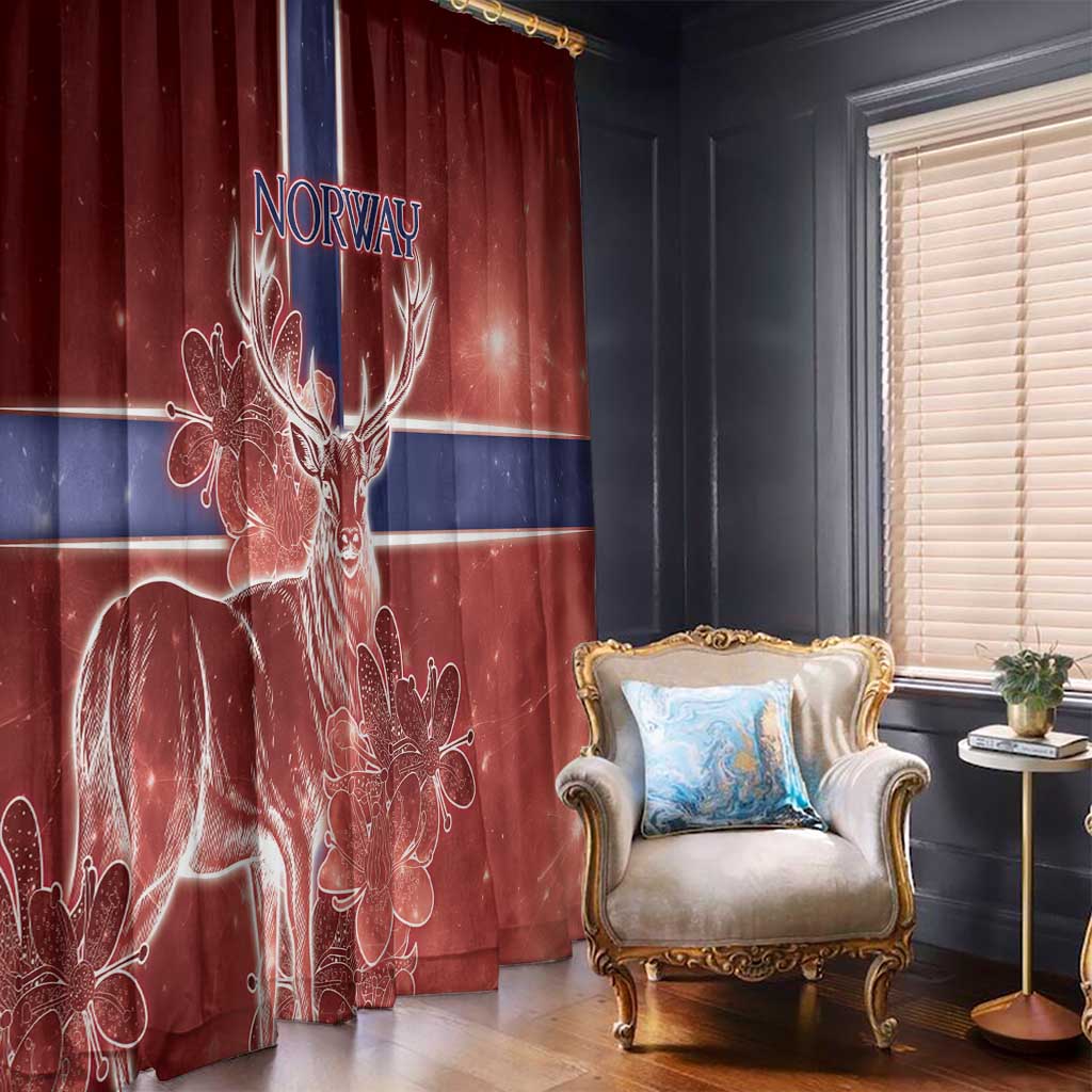 Norway Window Curtain The Moose With Saxifrage Flowers Galaxy Style - Wonder Print Shop