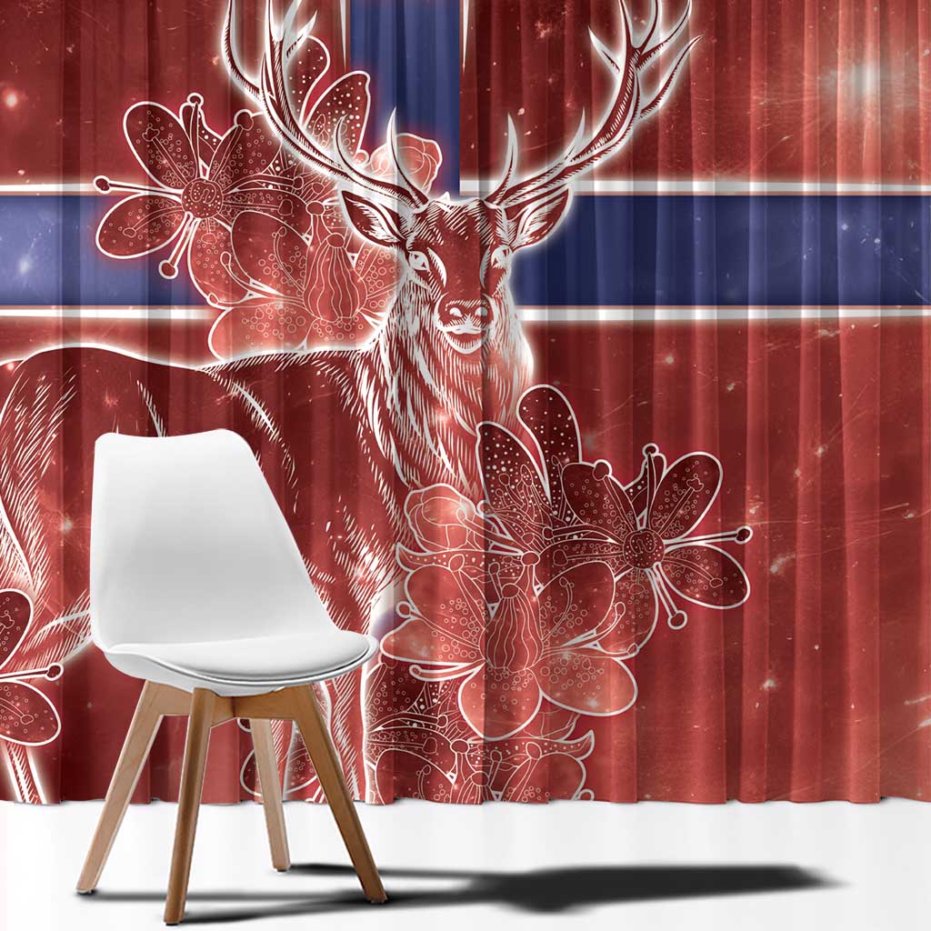 Norway Window Curtain The Moose With Saxifrage Flowers Galaxy Style - Wonder Print Shop