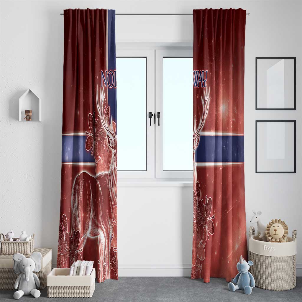 Norway Window Curtain The Moose With Saxifrage Flowers Galaxy Style - Wonder Print Shop