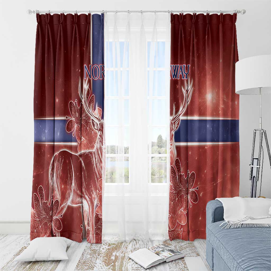 Norway Window Curtain The Moose With Saxifrage Flowers Galaxy Style - Wonder Print Shop