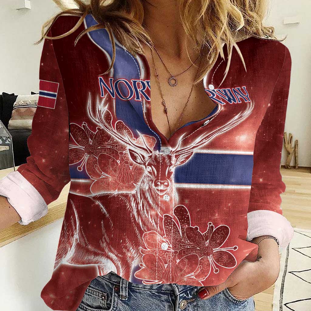 Personalized Norway Women Casual Shirt The Moose With Saxifrage Flowers Galaxy Style - Wonder Print Shop