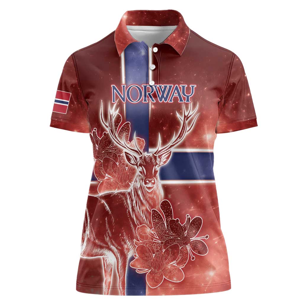 Personalized Norway Women Polo Shirt The Moose With Saxifrage Flowers Galaxy Style - Wonder Print Shop