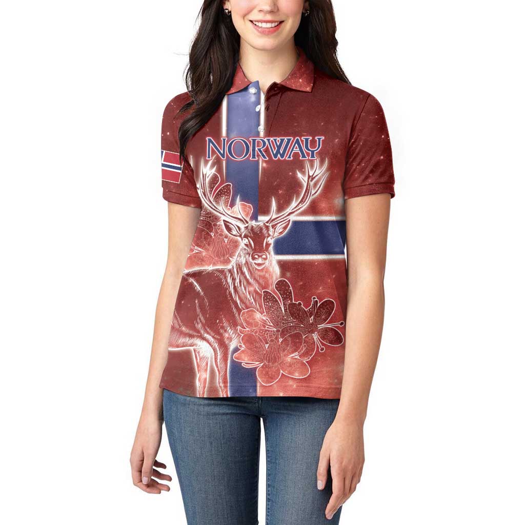 Personalized Norway Women Polo Shirt The Moose With Saxifrage Flowers Galaxy Style - Wonder Print Shop