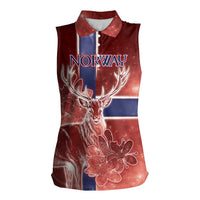 Personalized Norway Women Sleeveless Polo Shirt The Moose With Saxifrage Flowers Galaxy Style - Wonder Print Shop