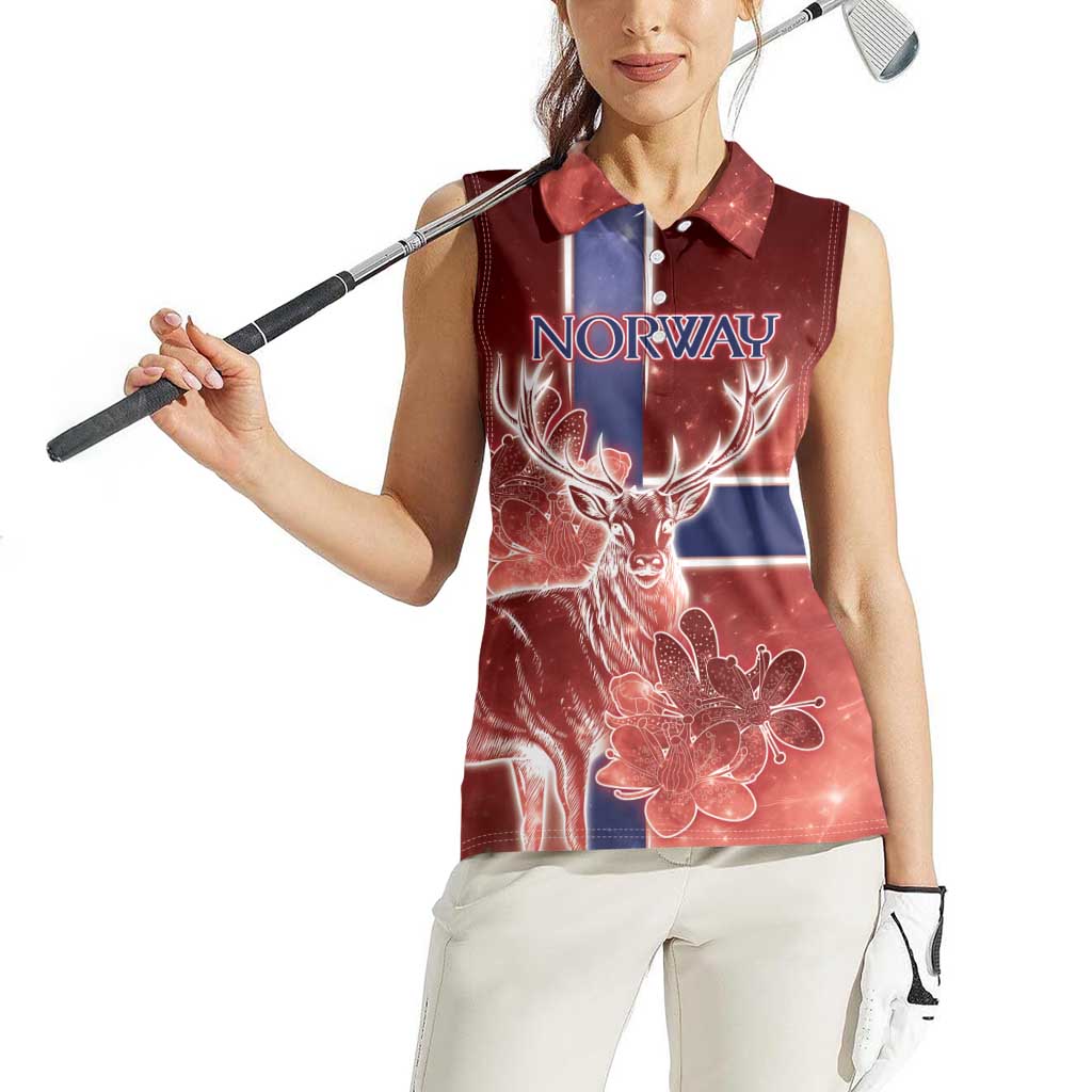 Personalized Norway Women Sleeveless Polo Shirt The Moose With Saxifrage Flowers Galaxy Style - Wonder Print Shop