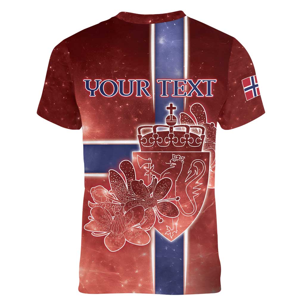 Personalized Norway Women V-Neck T-Shirt The Moose With Saxifrage Flowers Galaxy Style - Wonder Print Shop