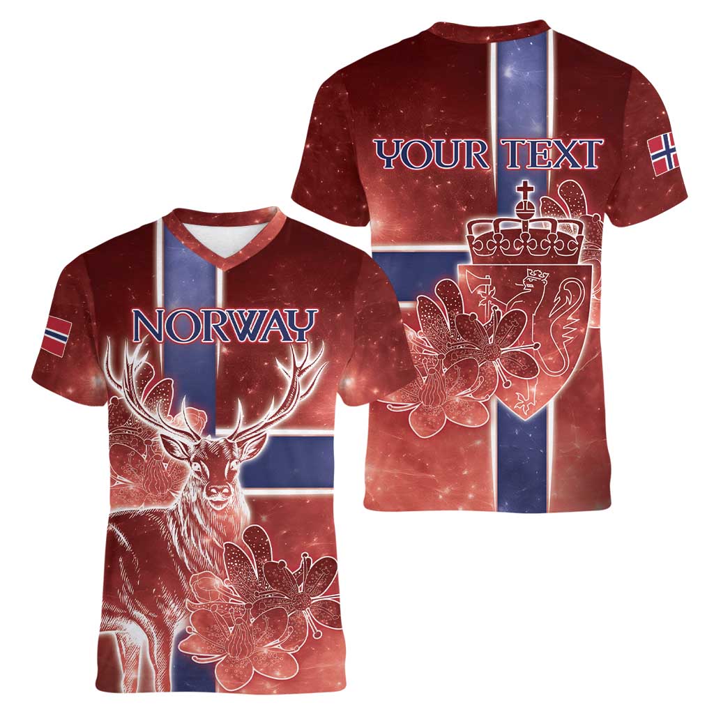 Personalized Norway Women V-Neck T-Shirt The Moose With Saxifrage Flowers Galaxy Style - Wonder Print Shop