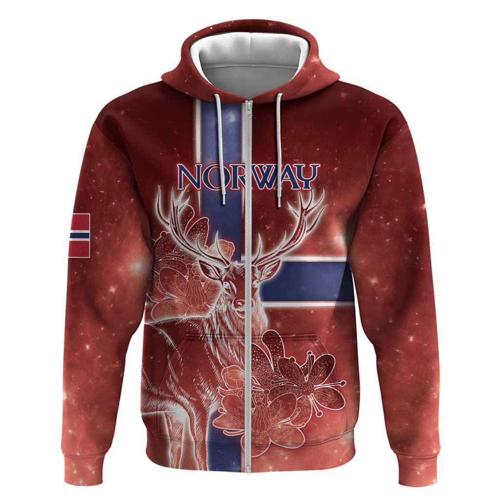 Personalized Norway Zip Hoodie The Moose With Saxifrage Flowers Galaxy Style - Wonder Print Shop