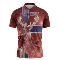 Personalized Norway Zipper Polo Shirt The Moose With Saxifrage Flowers Galaxy Style - Wonder Print Shop