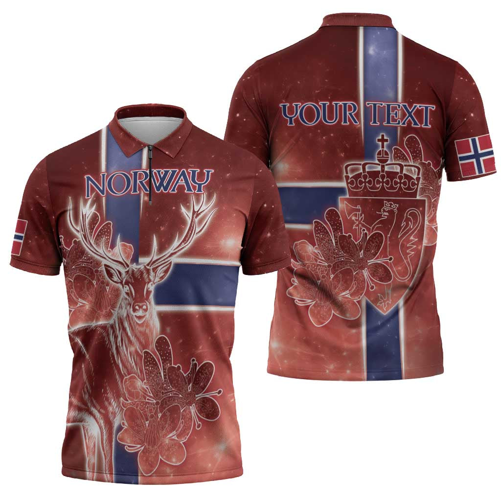 Personalized Norway Zipper Polo Shirt The Moose With Saxifrage Flowers Galaxy Style - Wonder Print Shop