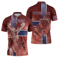 Personalized Norway Zipper Polo Shirt The Moose With Saxifrage Flowers Galaxy Style - Wonder Print Shop