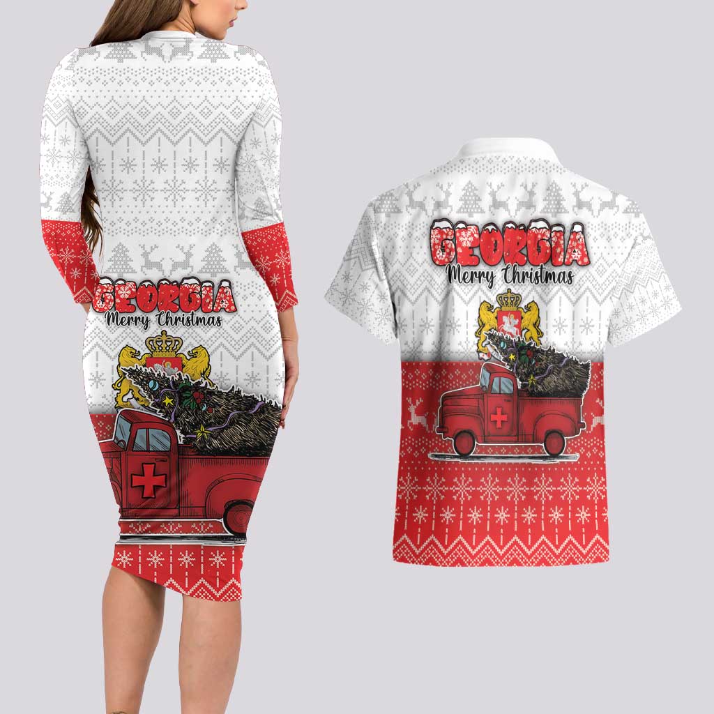 Georgia Christmas Couples Matching Long Sleeve Bodycon Dress and Hawaiian Shirt GA Home For Christmas - Wonder Print Shop