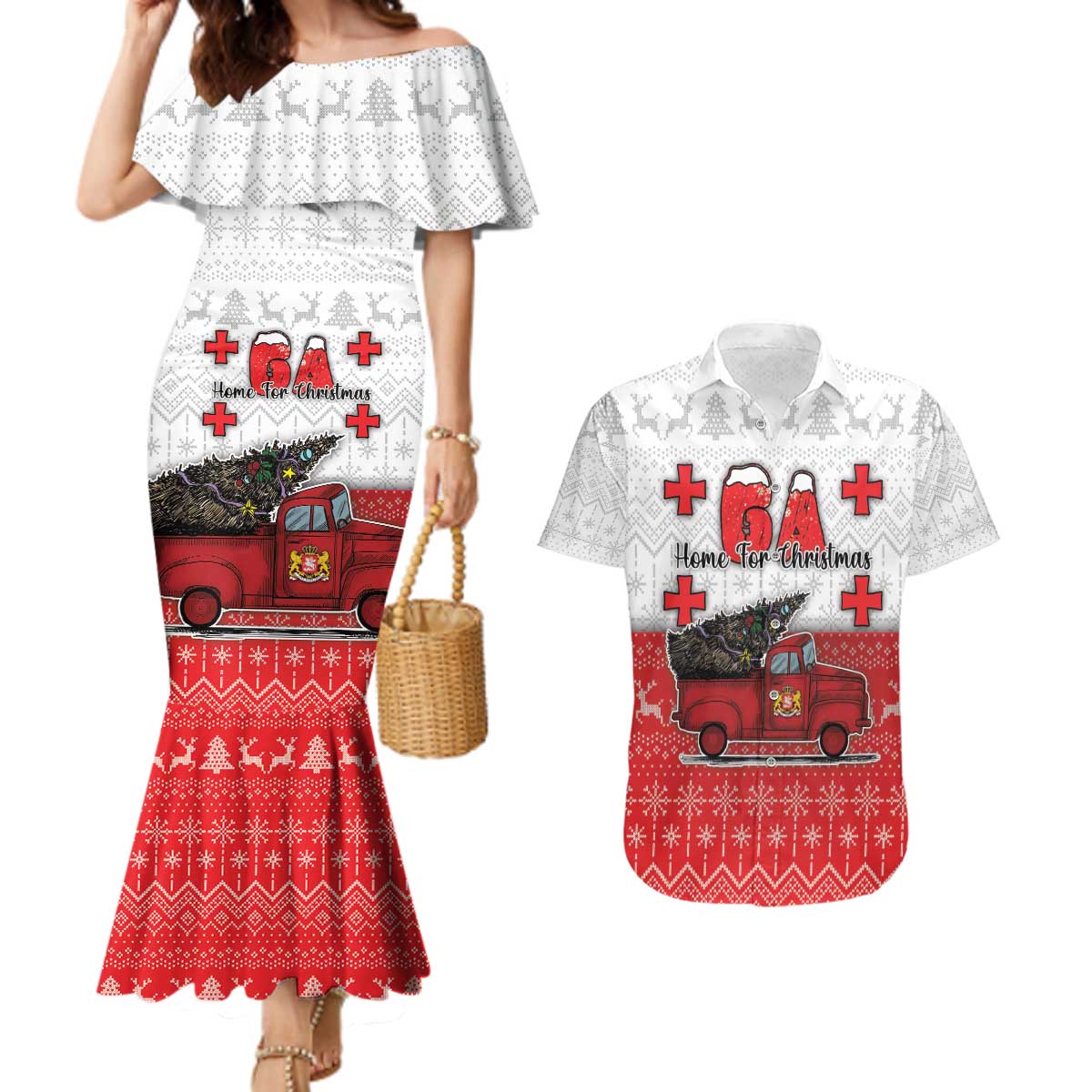 Georgia Christmas Couples Matching Mermaid Dress and Hawaiian Shirt GA Home For Christmas - Wonder Print Shop