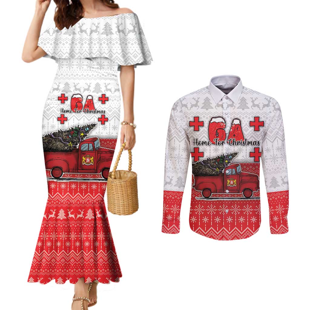 Georgia Christmas Couples Matching Mermaid Dress and Long Sleeve Button Shirt GA Home For Christmas - Wonder Print Shop