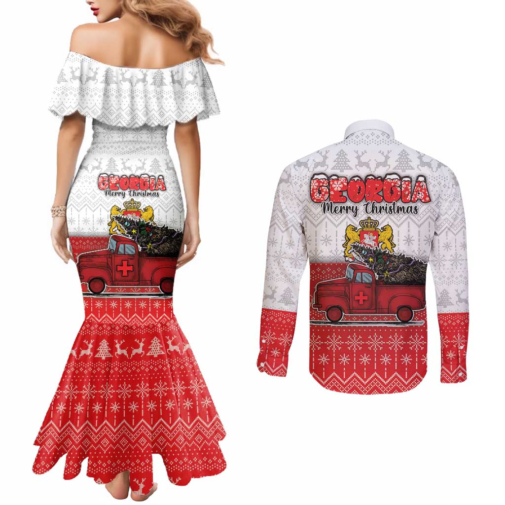 Georgia Christmas Couples Matching Mermaid Dress and Long Sleeve Button Shirt GA Home For Christmas - Wonder Print Shop