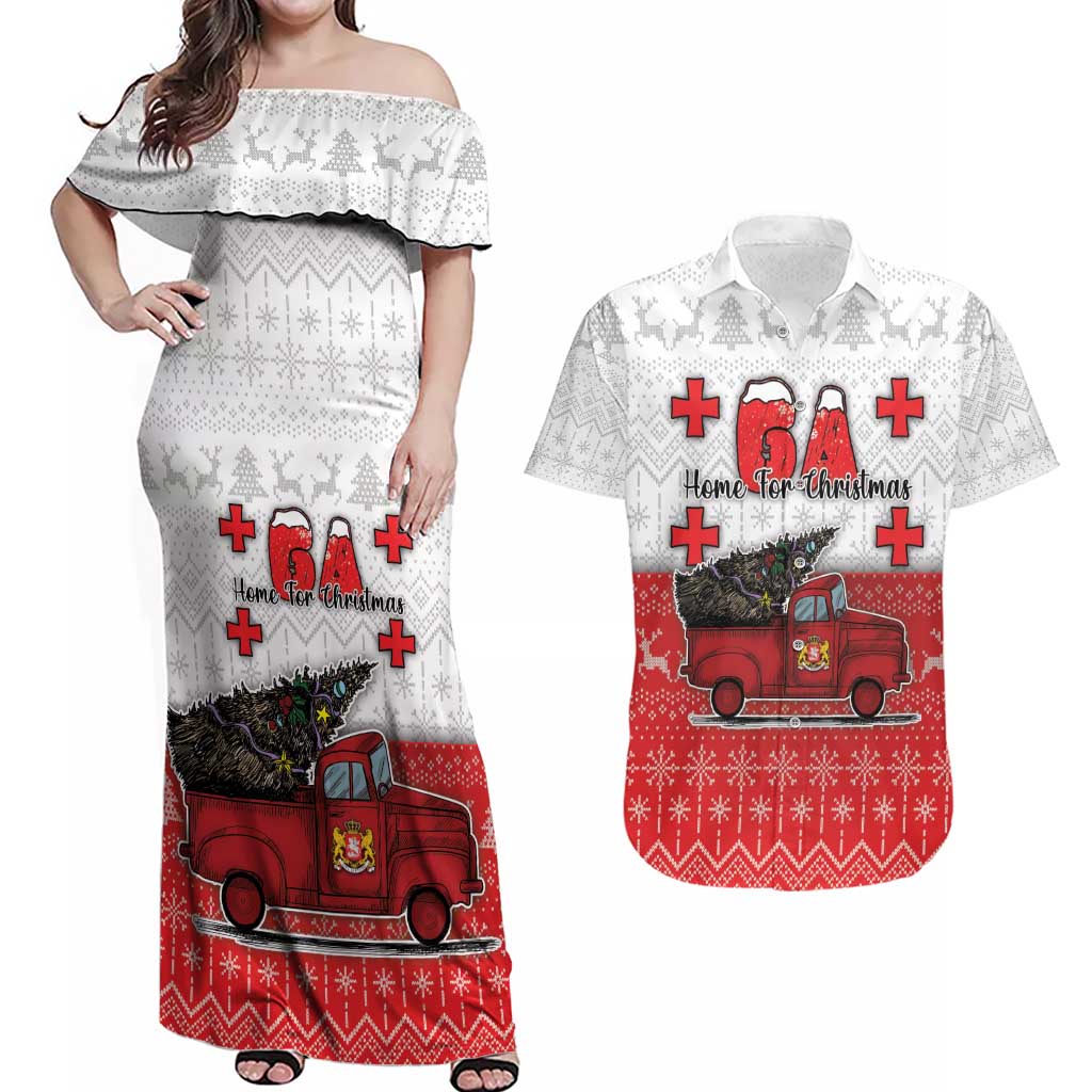 Georgia Christmas Couples Matching Off Shoulder Maxi Dress and Hawaiian Shirt GA Home For Christmas - Wonder Print Shop
