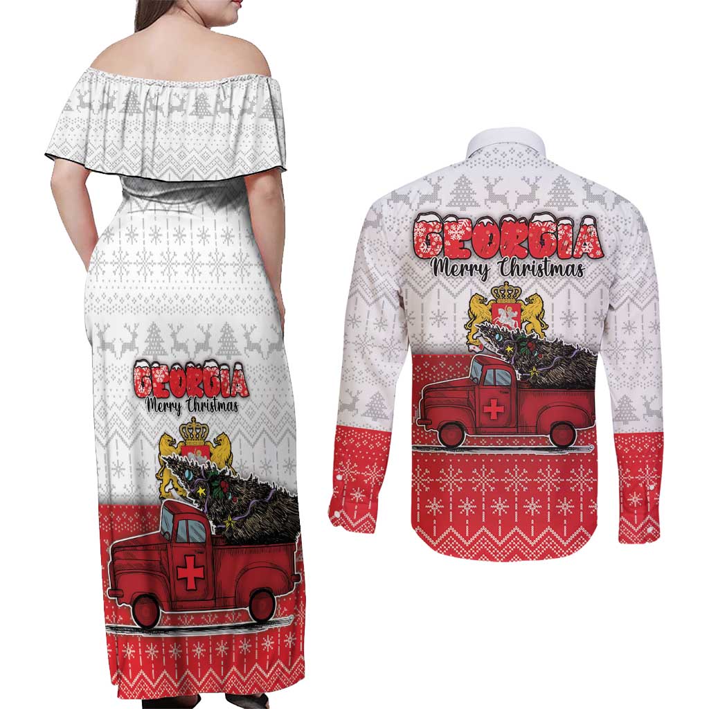 Georgia Christmas Couples Matching Off Shoulder Maxi Dress and Long Sleeve Button Shirt GA Home For Christmas - Wonder Print Shop