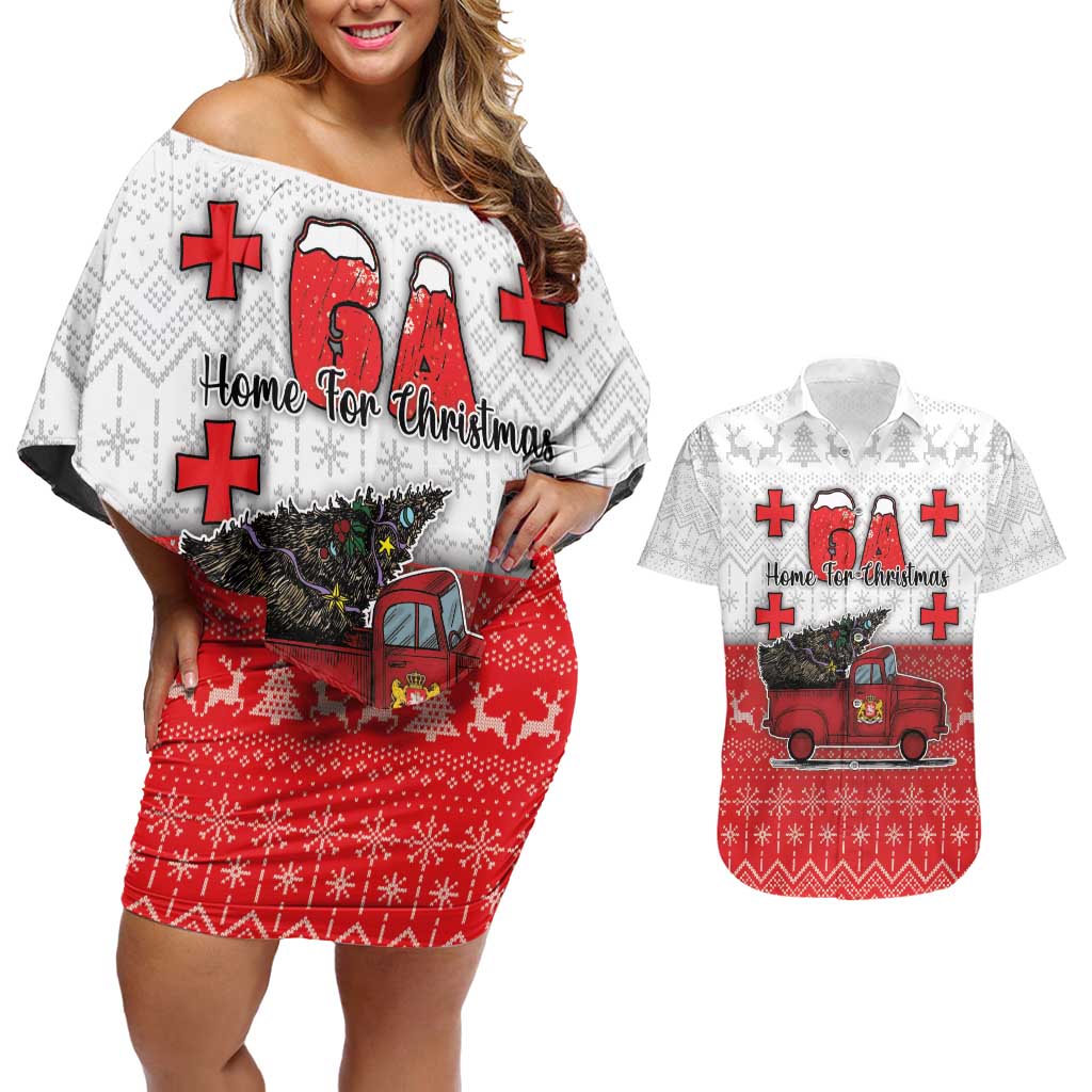 Georgia Christmas Couples Matching Off Shoulder Short Dress and Hawaiian Shirt GA Home For Christmas - Wonder Print Shop