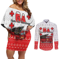 Georgia Christmas Couples Matching Off Shoulder Short Dress and Long Sleeve Button Shirt GA Home For Christmas - Wonder Print Shop