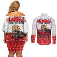Georgia Christmas Couples Matching Off Shoulder Short Dress and Long Sleeve Button Shirt GA Home For Christmas - Wonder Print Shop