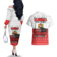 Georgia Christmas Couples Matching Off The Shoulder Long Sleeve Dress and Hawaiian Shirt GA Home For Christmas - Wonder Print Shop