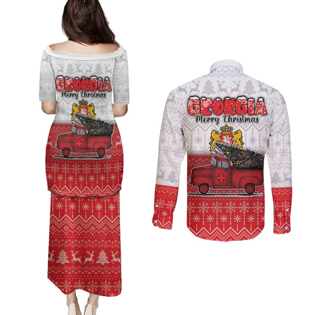 Georgia Christmas Couples Matching Puletasi and Long Sleeve Button Shirt GA Home For Christmas - Wonder Print Shop