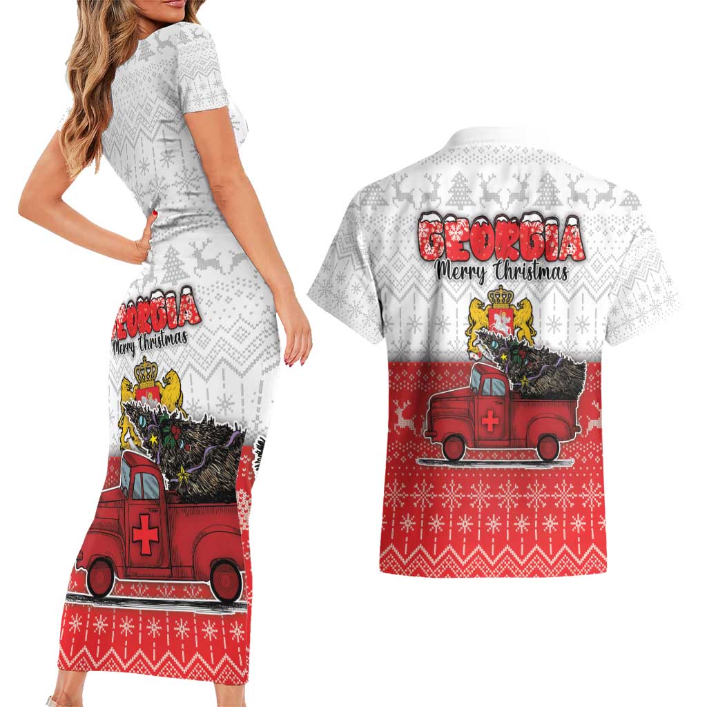 Georgia Christmas Couples Matching Short Sleeve Bodycon Dress and Hawaiian Shirt GA Home For Christmas - Wonder Print Shop