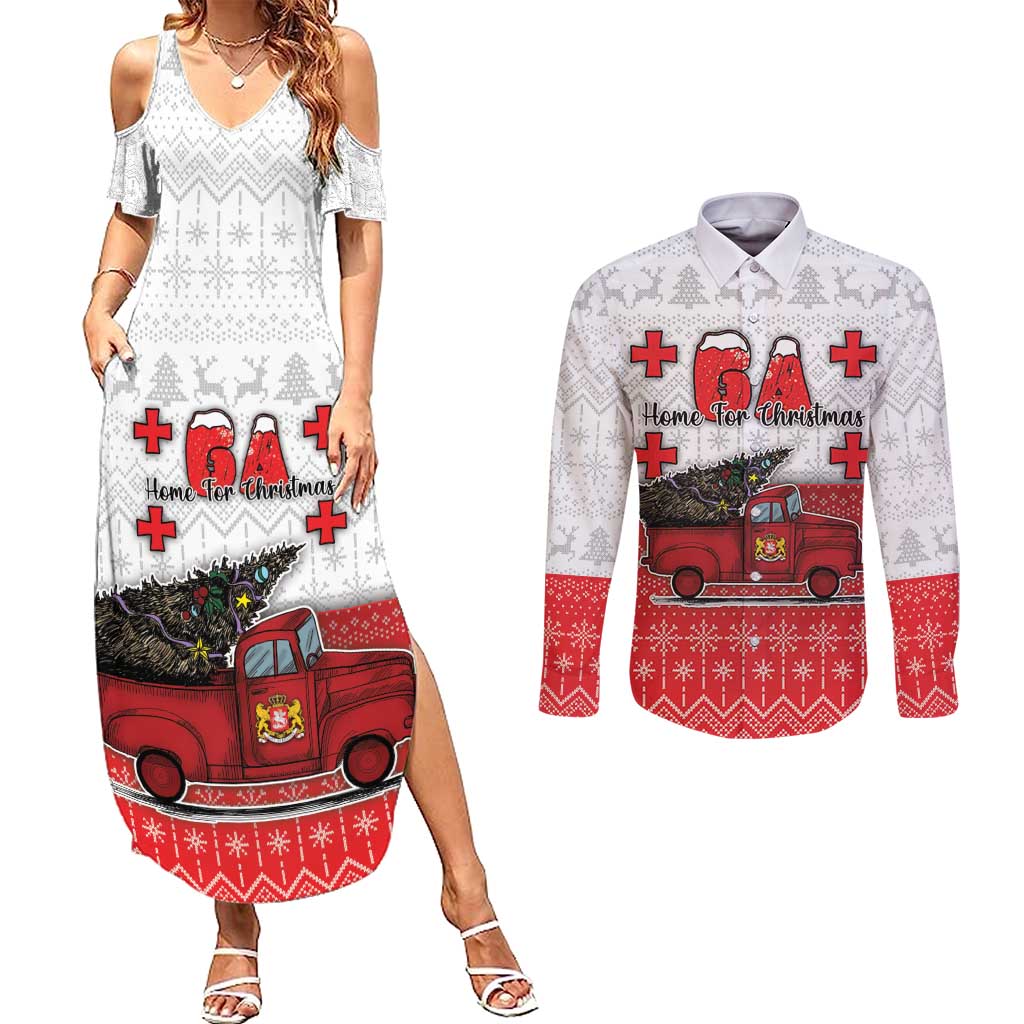 Georgia Christmas Couples Matching Summer Maxi Dress and Long Sleeve Button Shirt GA Home For Christmas - Wonder Print Shop