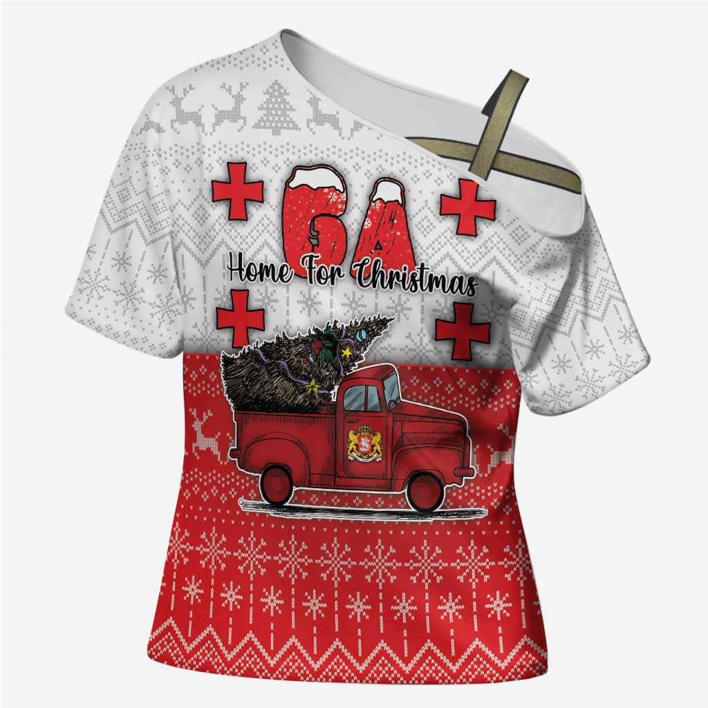 Georgia Christmas Cross Shoulder Shirt GA Home For Christmas - Wonder Print Shop