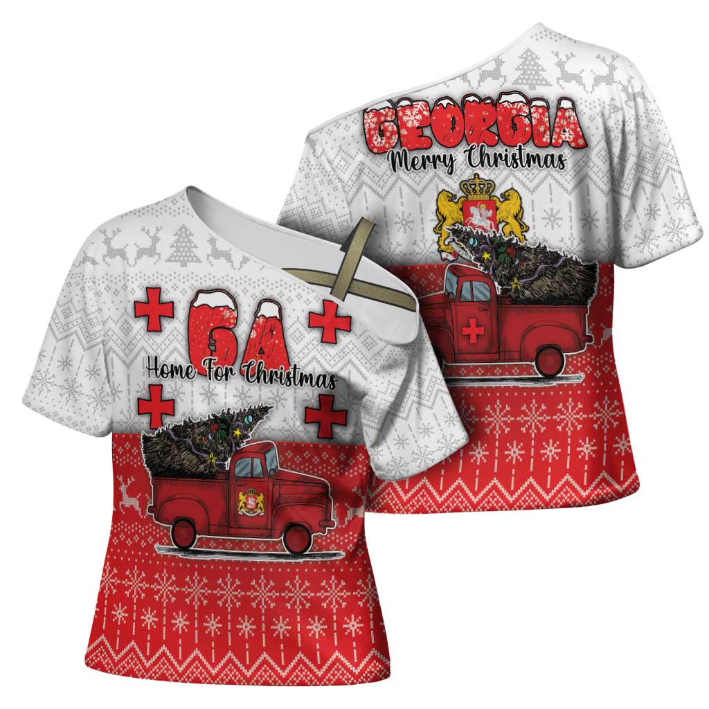 Georgia Christmas Cross Shoulder Shirt GA Home For Christmas - Wonder Print Shop
