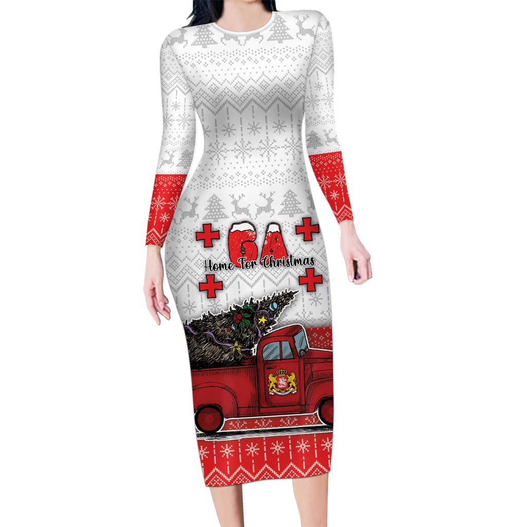 Georgia Christmas Family Matching Long Sleeve Bodycon Dress and Hawaiian Shirt GA Home For Christmas - Wonder Print Shop