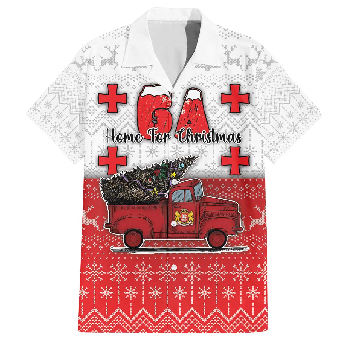 Georgia Christmas Family Matching Off The Shoulder Long Sleeve Dress and Hawaiian Shirt GA Home For Christmas - Wonder Print Shop