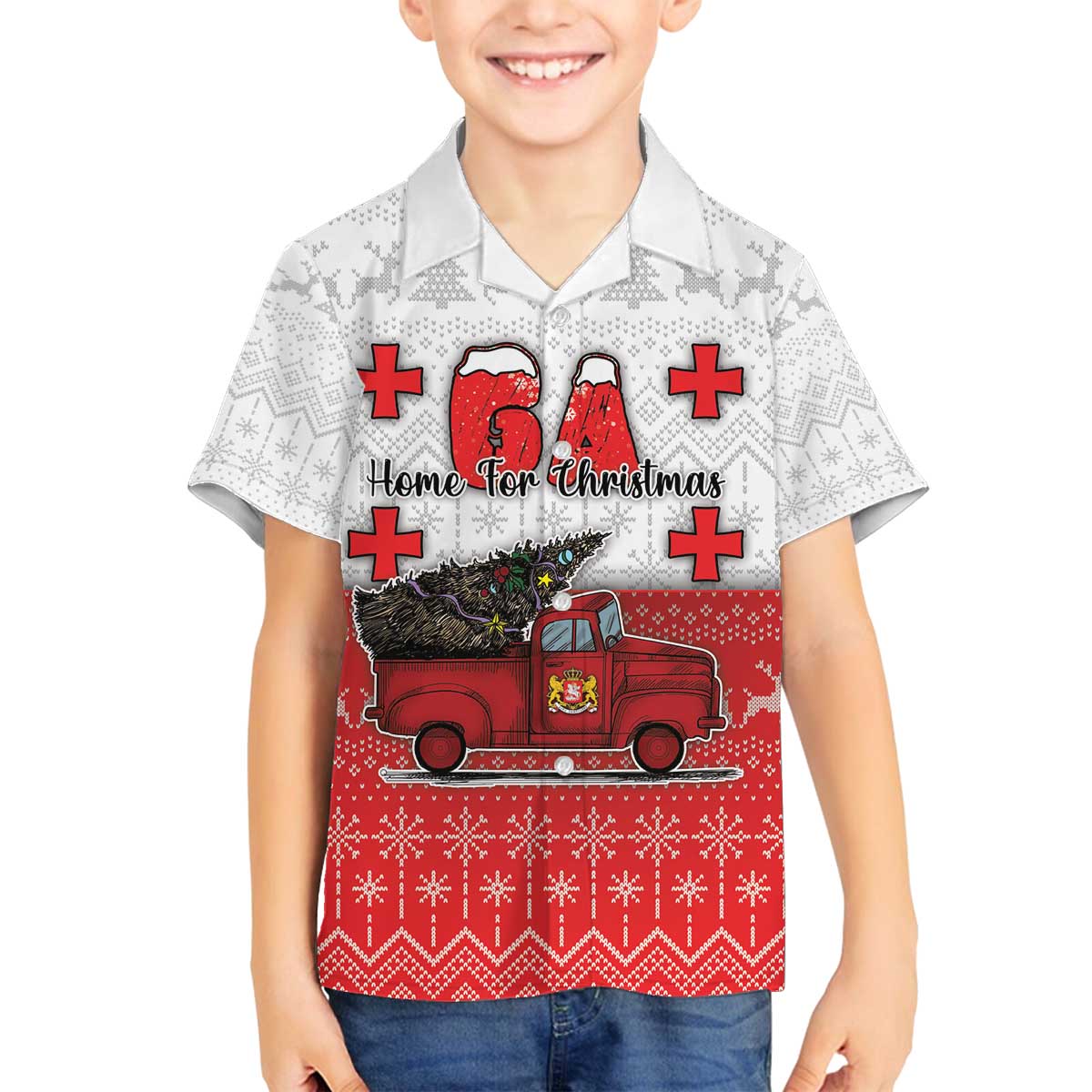 Georgia Christmas Family Matching Off The Shoulder Long Sleeve Dress and Hawaiian Shirt GA Home For Christmas - Wonder Print Shop