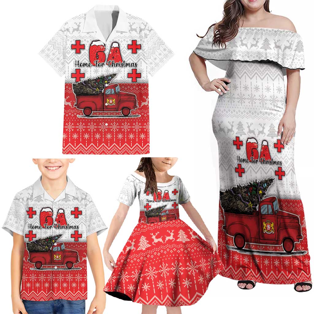 Georgia Christmas Family Matching Off Shoulder Maxi Dress and Hawaiian Shirt GA Home For Christmas - Wonder Print Shop