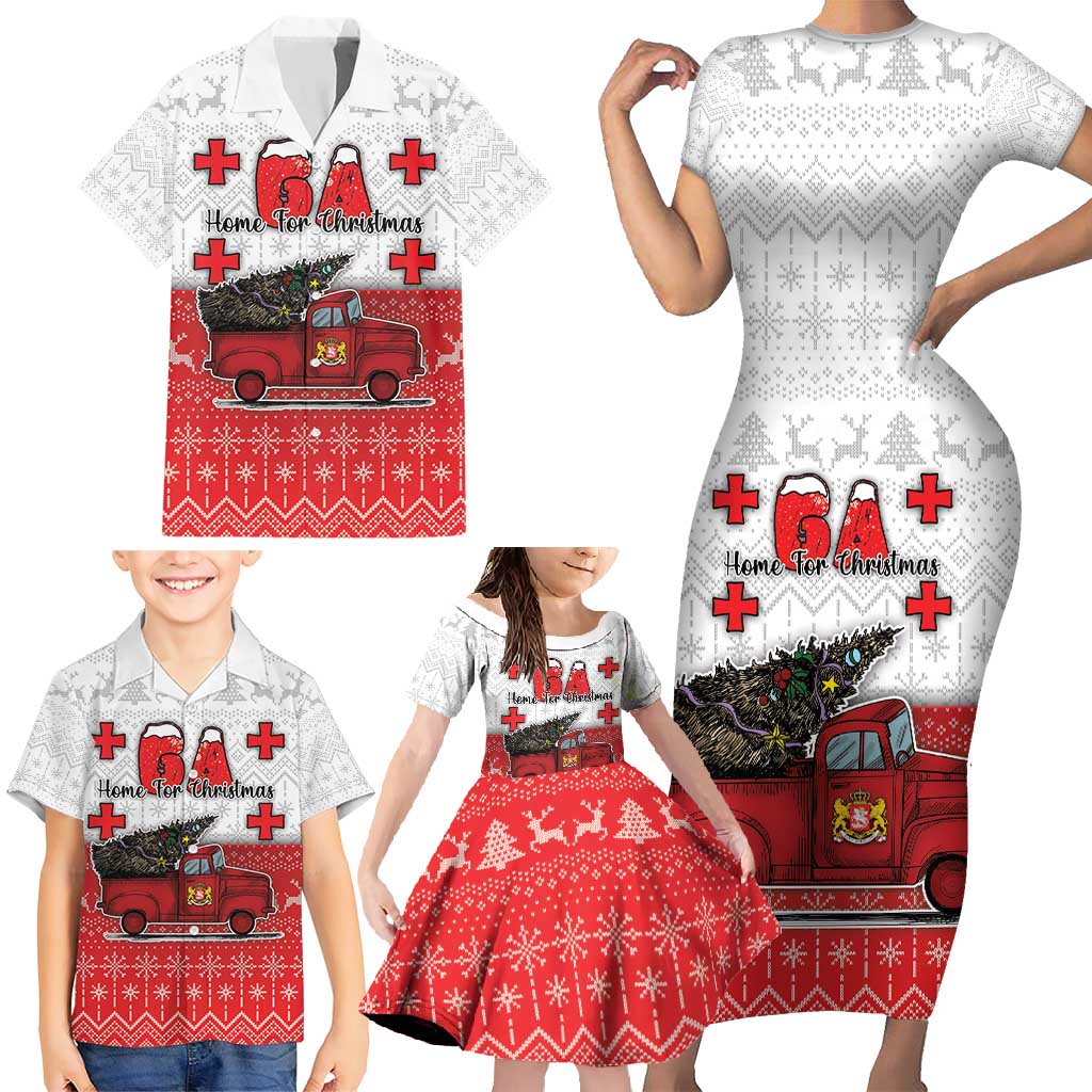 Georgia Christmas Family Matching Short Sleeve Bodycon Dress and Hawaiian Shirt GA Home For Christmas - Wonder Print Shop