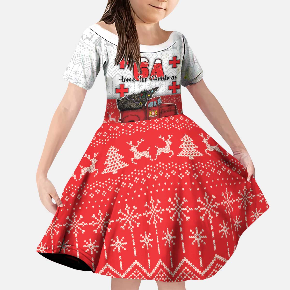 Georgia Christmas Kid Short Sleeve Dress GA Home For Christmas - Wonder Print Shop