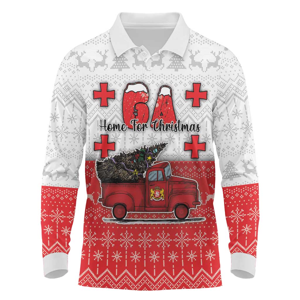 Georgia Christmas Long Sleeve Polo Shirt GA Home For Christmas - Wonder Print Shop
