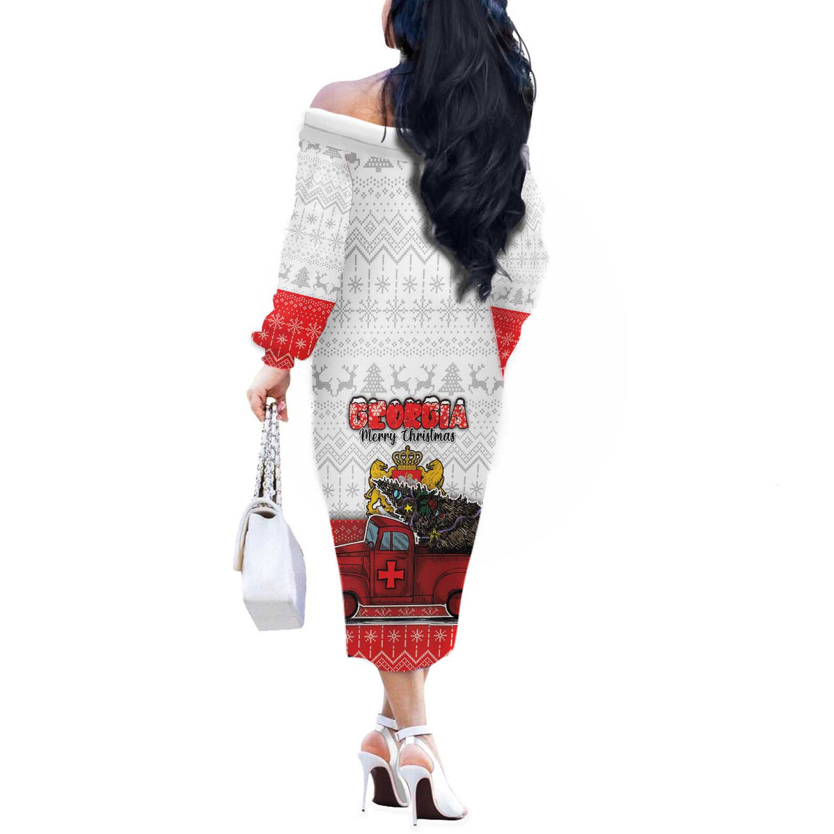 Georgia Christmas Off The Shoulder Long Sleeve Dress GA Home For Christmas - Wonder Print Shop