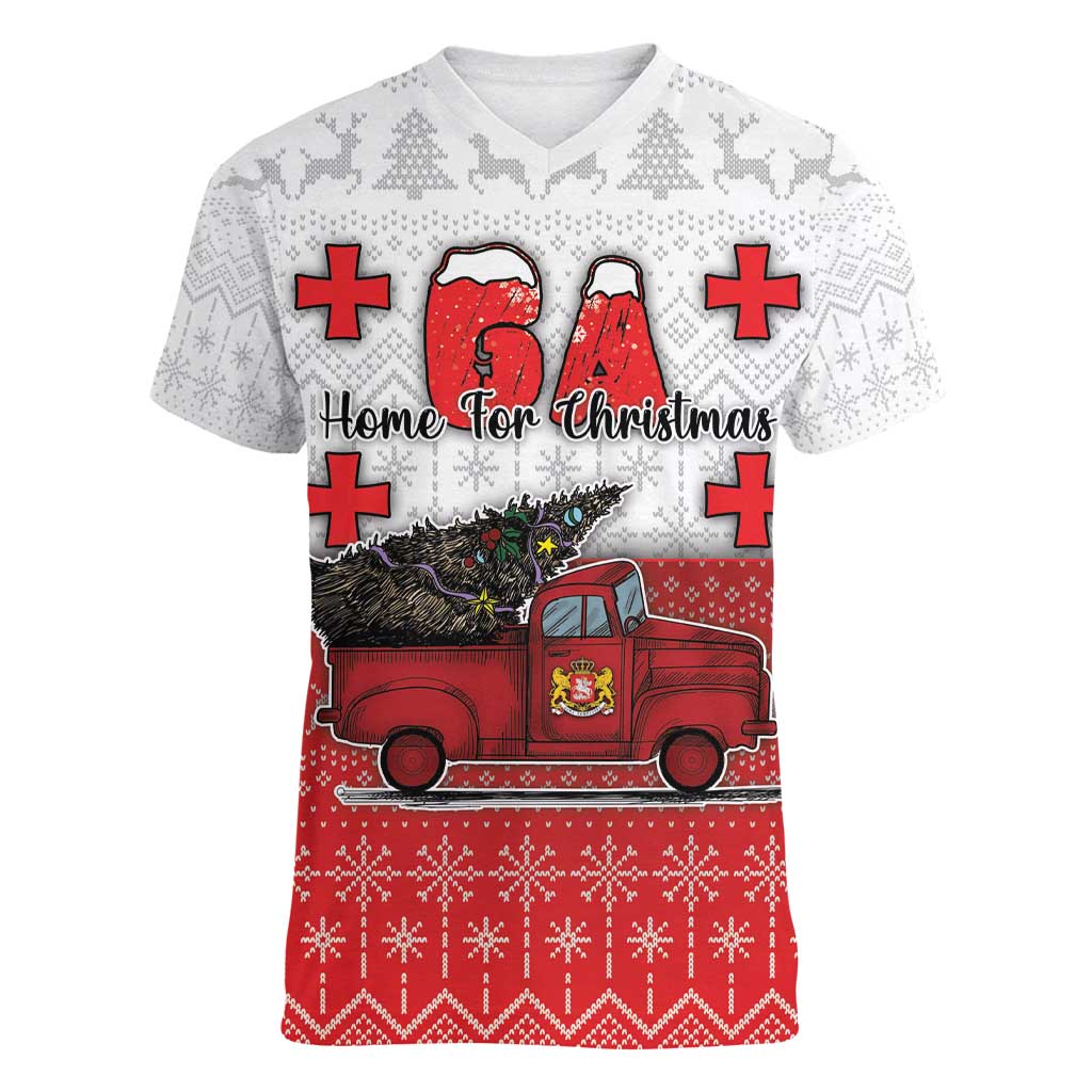 Georgia Christmas Women V-Neck T-Shirt GA Home For Christmas - Wonder Print Shop