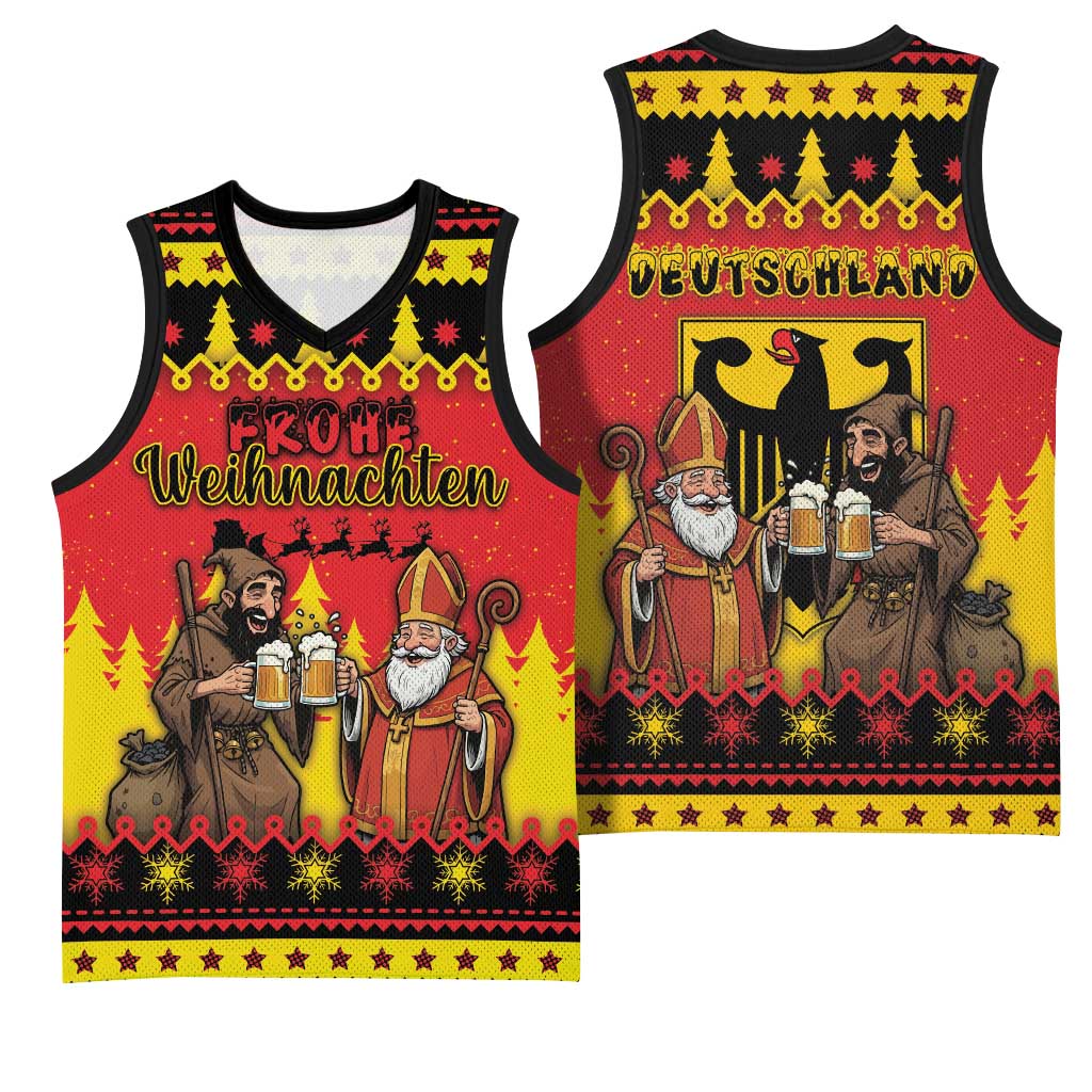 Germany Christmas Basketball Jersey Saint Nicholas And Knecht Ruprecht Drink Beer - Wonder Print Shop