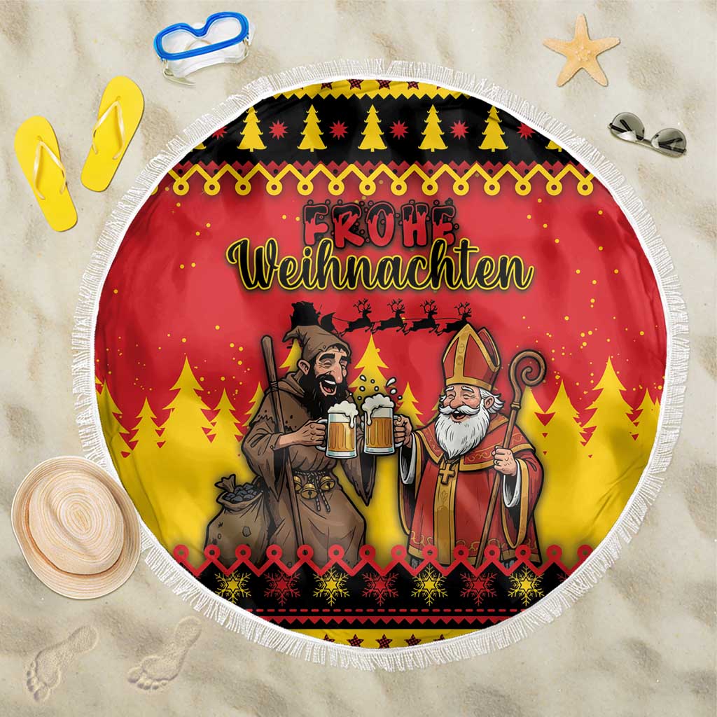 Germany Christmas Beach Blanket Saint Nicholas And Knecht Ruprecht Drink Beer - Wonder Print Shop