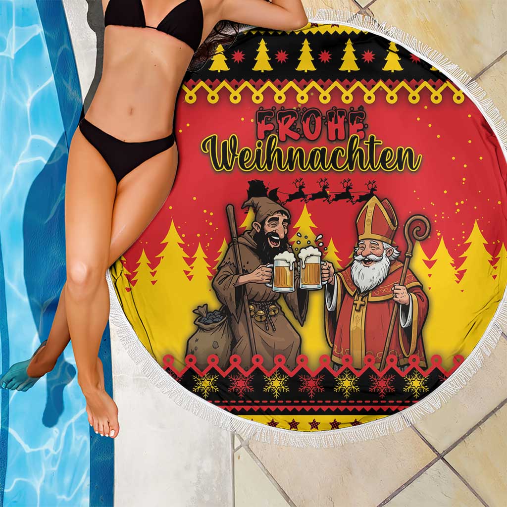 Germany Christmas Beach Blanket Saint Nicholas And Knecht Ruprecht Drink Beer - Wonder Print Shop