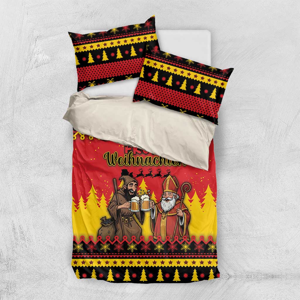 Germany Christmas Bedding Set Saint Nicholas And Knecht Ruprecht Drink Beer - Wonder Print Shop